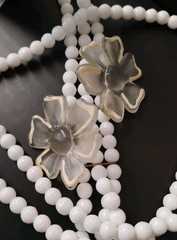 Glorious! Multi Strand MILK GLASS 30″ Necklace w/Frosted Acrylic Flower Accents!