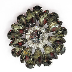 Possible D&E Juliana Green Smoky Navette Rhinestone Starburst Brooch Unsigned