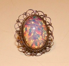 Vintage Sterling Silver Mexican Fire Opal Glass DRAGON’s BREATH RING Sz 7.25
