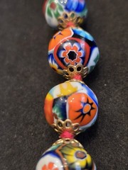 Vintage Venetian Murano Millefiori Glass Graduated Bead Necklace Floral 26in