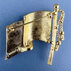 Vintage Napier Brooch American Flag Gold Tone USA Wave Signed