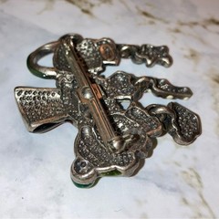 Vintage Cat Brooch with Christmas Holiday Charms Winter Pendant Pin Jewelry