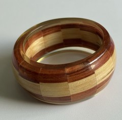 Vintage Wood & Clear Lucite Wide Chunky Bangle Bracelet 8.5in Ladies 94g