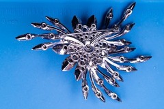 Judy Lee Starburst Brooch Silver Tone 2.75″ Sapphire Blue AB Rhinestone Vintage