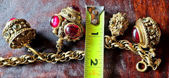Vintage Benedikt N. Y. Etruscan Fob Charm Bracelet Chunky Etruscan Revival 7″