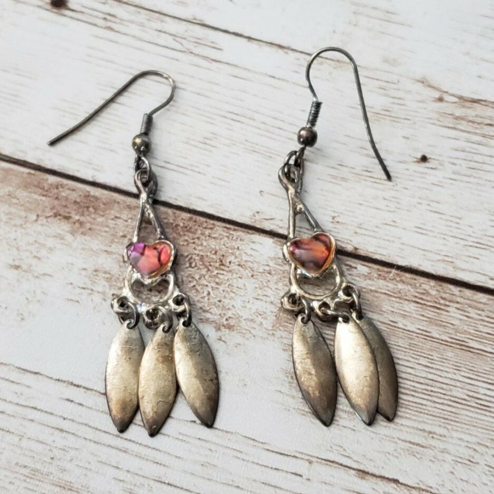 Vintage Earrings for Pierced Ears Dangle with Heart Design
