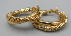 Vintage Napier Clip On Hoop Earrings Double Twisted Gold Tone Screw Back 1.5″