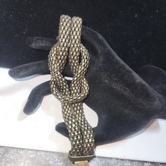 Vintage Antique Brass Tone Mesh Love Knot Bracelet Fold Over Clasp 7 Inch