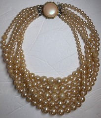 Signed Miriam Haskell 5 Strand Faux Pearl Necklace Classic Elegance AS IS