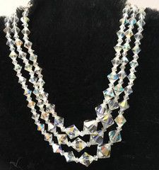 Vintage 1950s Aurora Borealis Necklace Multi Strand Faceted Graduated 12”