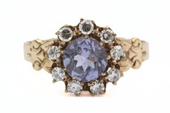 Antique Victorian 12K Gold .95 Tanzanite .45 CTW Diamond Ring Sz 6.5