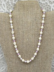 Vintage Freshwater Pearl Necklace Lavender Glass Beads with Gold Tone Clasp