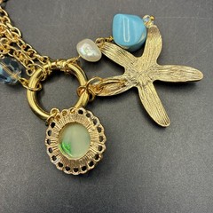 Gorgeous Vintage Sun, Sea, Sky & Starfish Charms on Gold Plated Chain Necklace