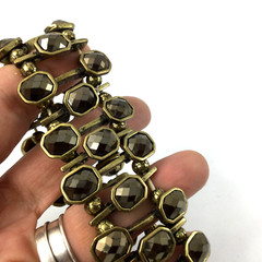 Stretchable Slipada Brass Bracelet With Large Brown Glass Beads Brutalist