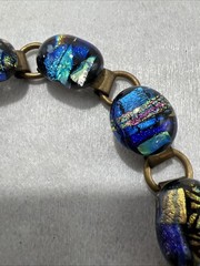 Vintage Glass Cabochon Brass Bracelet Multi Color Rainbow Unique Colorful