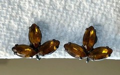 Vintage 1950s Amber Topaz Glass Marquise Cluster Statement Earrings