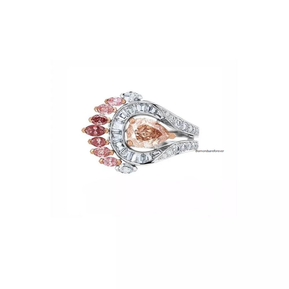 Fancy Pink & Vivid White Excellent Cut Lab-Created 3.96CT Diamonds Unique Ring