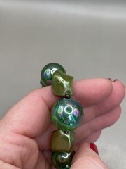 VTG READ 2 Strands Green Iridescent Acrylic Lucite Beads Chocker Collar Necklace
