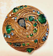 Vintage Statement MCM LA ROCO Circular Green Blue Rhinestone Brooch