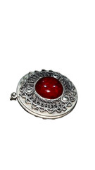 Antique Opening Locket Pendant Silver Tone Red Stone Holds Two Photos Classic 1.