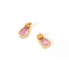 Vintage Pear Shaped Purple Amethyst Diamond 14K Solid Yellow Gold Stud Earrings