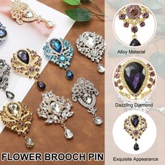 1 Pcs Large Rhinestone Brooch for Women, Purple(3.5×2.2 Inch)