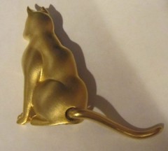 Vintage Cat Pins signed J.J. cat and bird / cage cat articulated tail