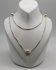 Sterling Silver Vintage Matte 7mm Beaded Station Chain Necklace 32″