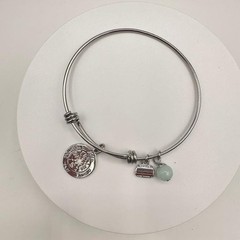 Vintage Y2K Silver Tone Charm Bracelet It’s About The Journey Green Bead Jewelry