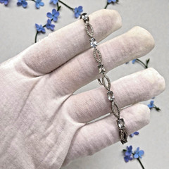 Vintage SUN 925 Sterling Silver Cubic Zirconia CZ Oval Link Bracelet, 7.75″