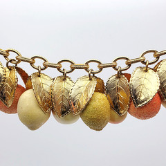 RARE! Napier Fruit Salad Charm Bracelet & Earrings, Peach, Nectarine, Pear Lemon