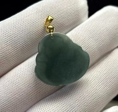 Hi-grade Natural Green Jade Jadeite Pendant ‘Buddha Happy’, 25x24mm, w/Necklace