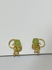 Signed Vintage 1/20 12K GF Green Jade Earrings Artist A. S. JJJ Clip On medium