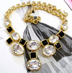 VTG RUNWAY MONET BLACK RHINESTONE HEADLIGHT OVAL CRYSTAL NECKLACE GP YSL ERA