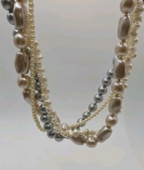 Vintage Faux Pearl Multistrand Round Baroque White Champagne Grey Statement 19.5