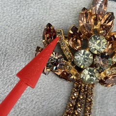 Vintage Juliana Rhinestone Brooch Clip On Earrings Set Gold Tone Brown READ