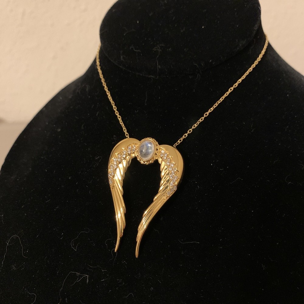 Vintage Sterling Silver Angel Wing Pendant Necklace 20” Gold Over 925
