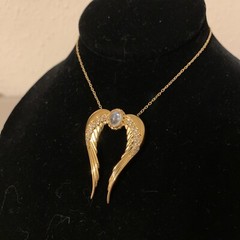 Vintage Sterling Silver Angel Wing Pendant Necklace 20” Gold Over 925