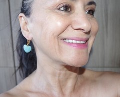 Vintage Carved Heart Larimar Lever back Earrings in 14K GF