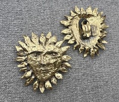 Vintage Yves Saint Laurent YSL Paris Robert Goossens Golden Sun Face Earrings