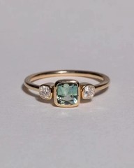 Three Stone 1.69CT Green & White Lab Created Diamond 14K Yellow Gold Finish Ring