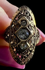 Beautiful 14K Gold Plated & Filigree W/Three Rhinestones (Many Sizes Available)