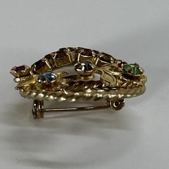 Vintage Flower Basket Rhinestone Brooch Pin Gold-Tone Multicolored MCM