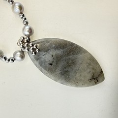 Lucas Lameth Necklace Pearl Quartz Hematite Sterling Silver Gray Neutral JTV 925