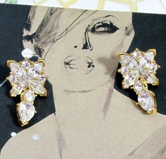 Vtg Runway MONET 80s GP Floret w Icy Swarovski Crystal Dangle Earrings Posts Exc
