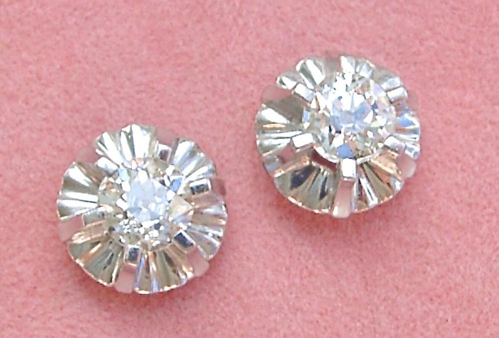 ANTIQUE 1.35ctw MINE DIAMOND PLATINUM BALLERINA SETTING 10 mm STUD EARRINGS 1930