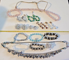 Vtg 14pc Crystal Aurora Borealis AB Beaded Jewelry Lot Bracelet Earrings etc 151