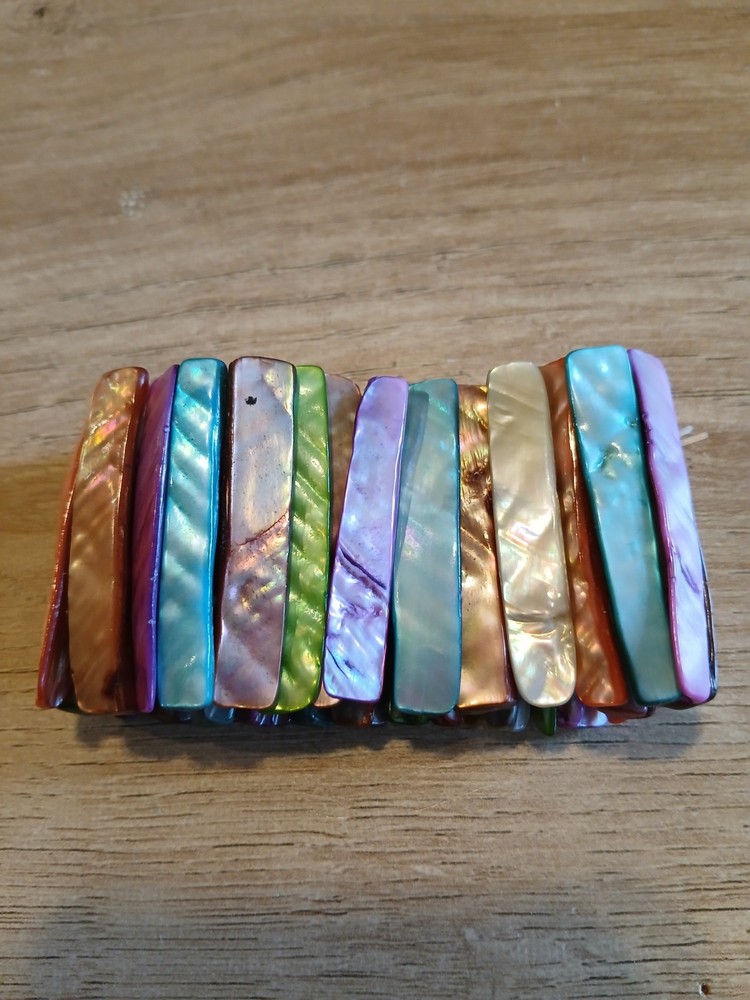 Vintage Bracelet Shell of Pearl Stretch Multi Color Rainbow
