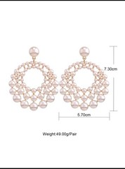 Sehuoran Large Size Zinc Alloy Faux Pearl Drop Earrings With Geometric Pendants