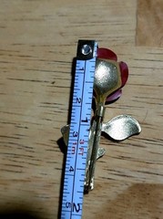 Vintage Red Rose and Bud Gold Tone Pin/ Brooch used 